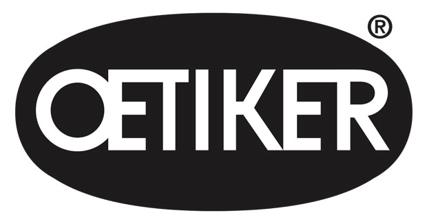 OETIKER Logo: Der Markenname in weißen Großbuchstaben auf schwarzem, ovalem Hintergrund mit Registrierungszeichen (R-Symbol).